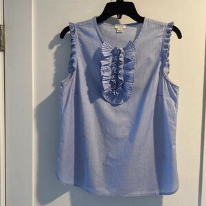 J Crew Women’s Light Blue Ruffle Trim Blouse Size 6